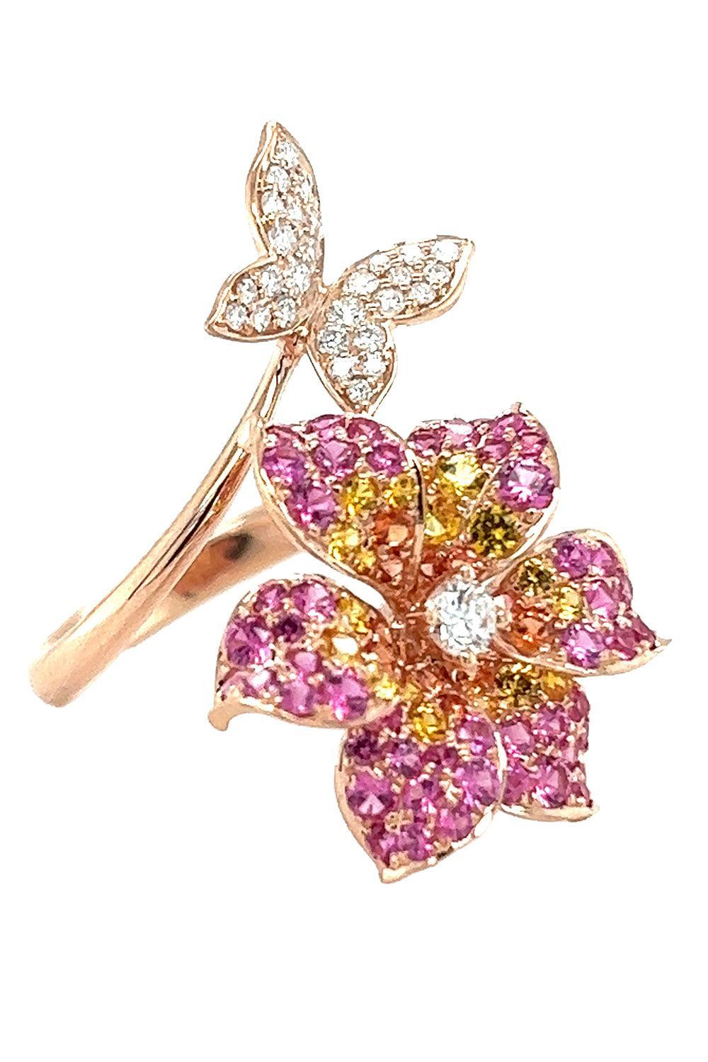 Yellow Pink Sapphire Diamond Butterfly Ring-ROSE GOLD-5.75-JEWELRYFINE JEWELRING-LISA NIK