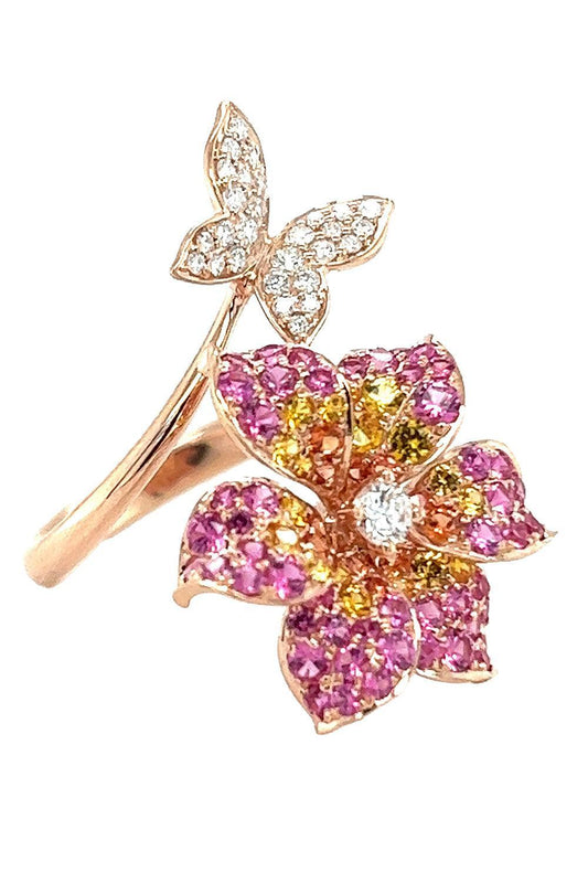 Yellow Pink Sapphire Diamond Butterfly Ring-ROSE GOLD-5.75-JEWELRYFINE JEWELRING-LISA NIK