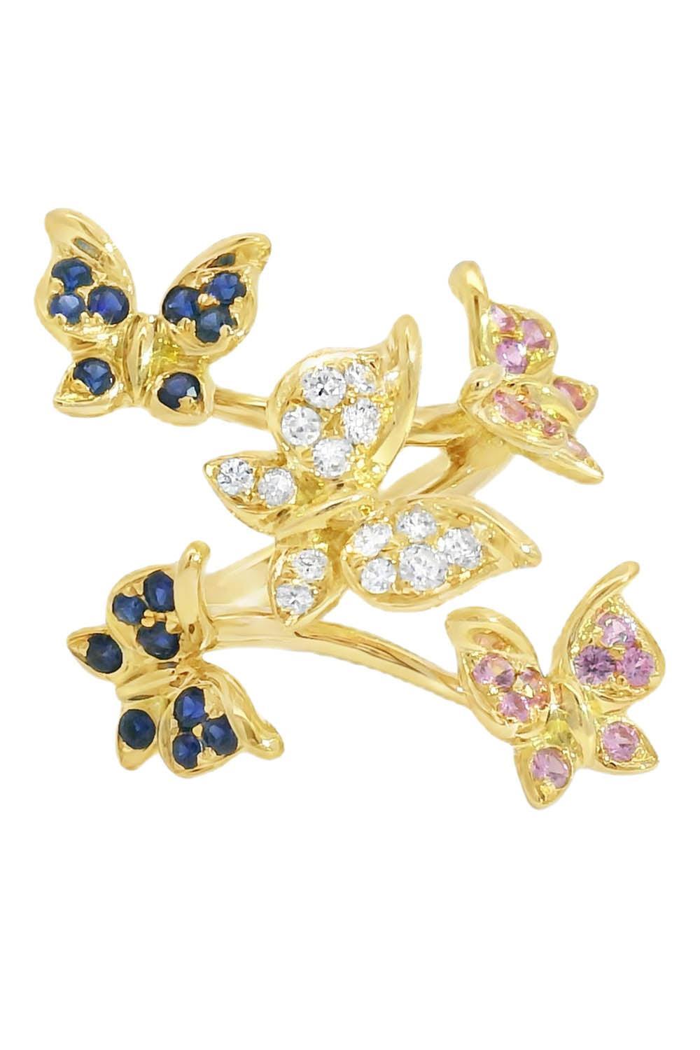 Blue Pink Sapphire Diamond Butterfly Ring-YELLOW GOLD-5.75-JEWELRYFINE JEWELRING-LISA NIK