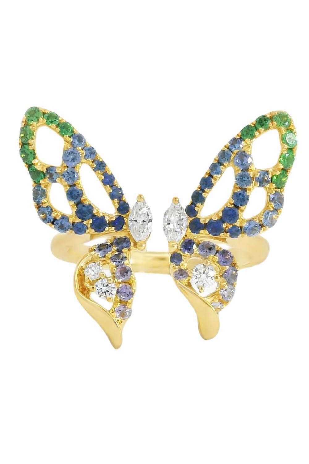 Sapphire Diamond Rainbow Collection Butterfly Ring-YELLOW GOLD-5.75-JEWELRYFINE JEWELRING-LISA NIK