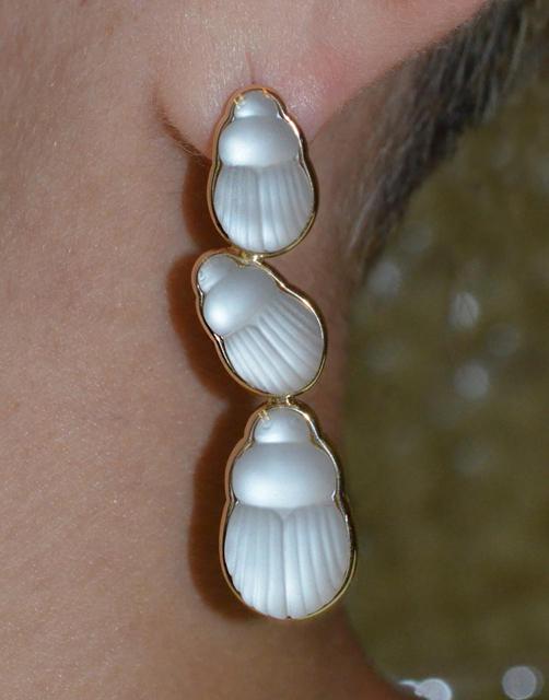 LITO-Bianca Mother of Pearl Scarab Drop Earrings-YELLOW GOLD