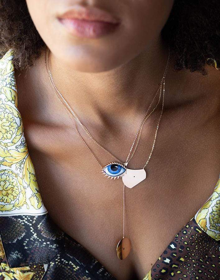LITO-Apollo 13 Grand Bleu Enamel Eye Necklace-ROSE GOLD