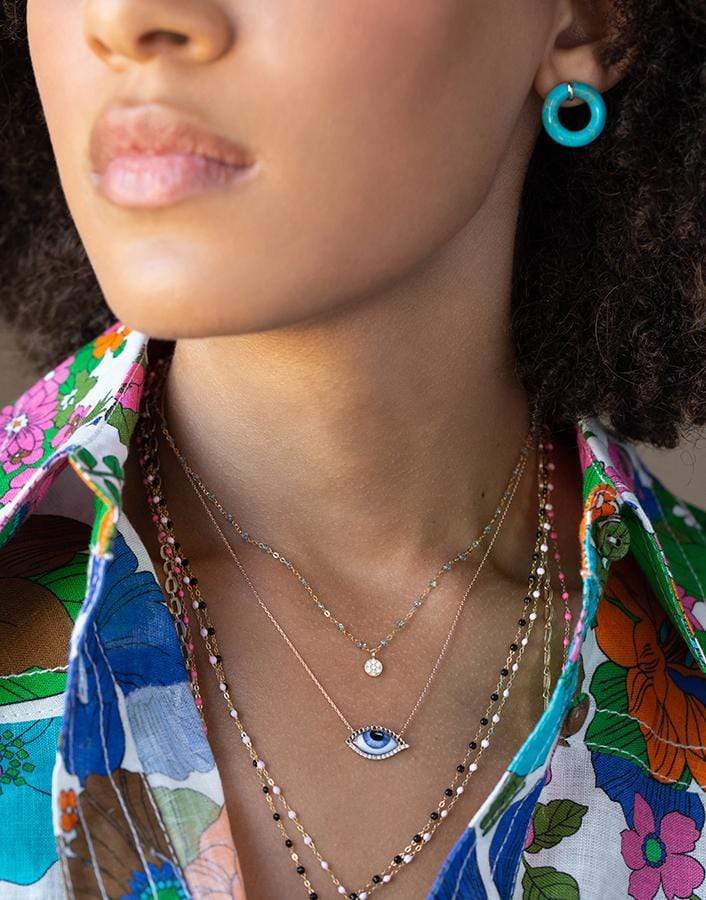 LITO-Apollo 13 Grand Bleu Enamel Eye Necklace-ROSE GOLD