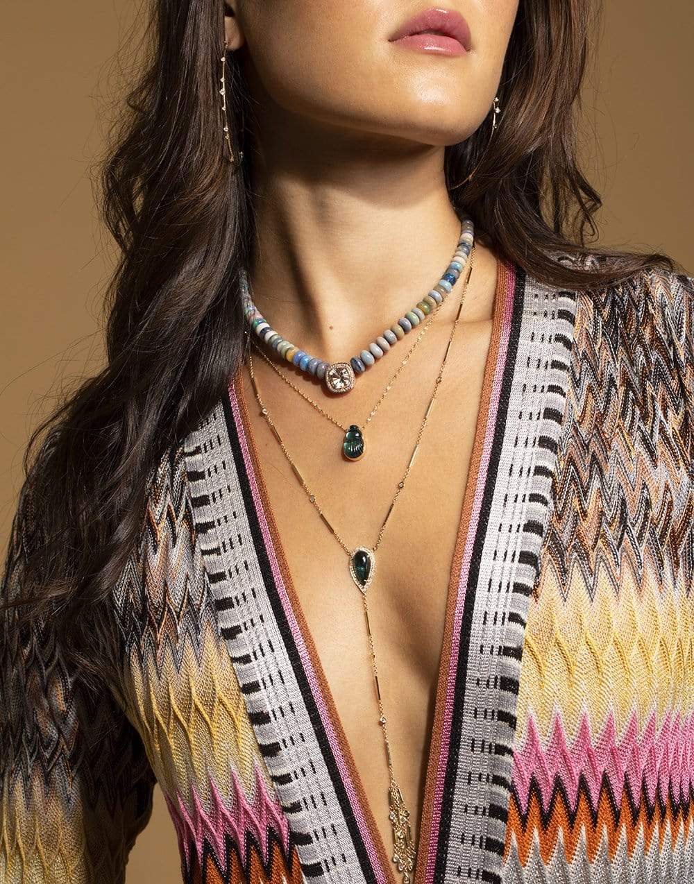 LITO-Large Sienna Green Chalcedony Scarab Necklace-YELLOW GOLD
