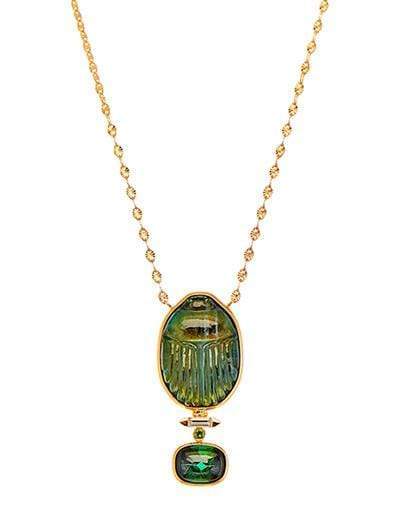 LITO-Luna Green Tourmaline and Labradorite Scarab Necklace-YELLOW GOLD