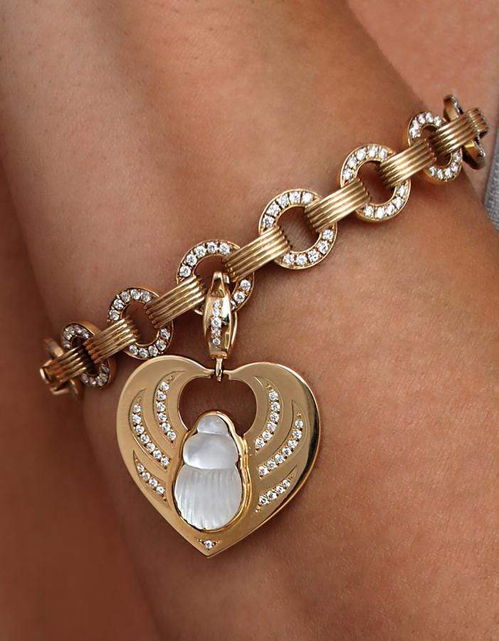 LITO-Chiara Mother of Pearl and Diamond Scarab Pendant-YELLOW GOLD