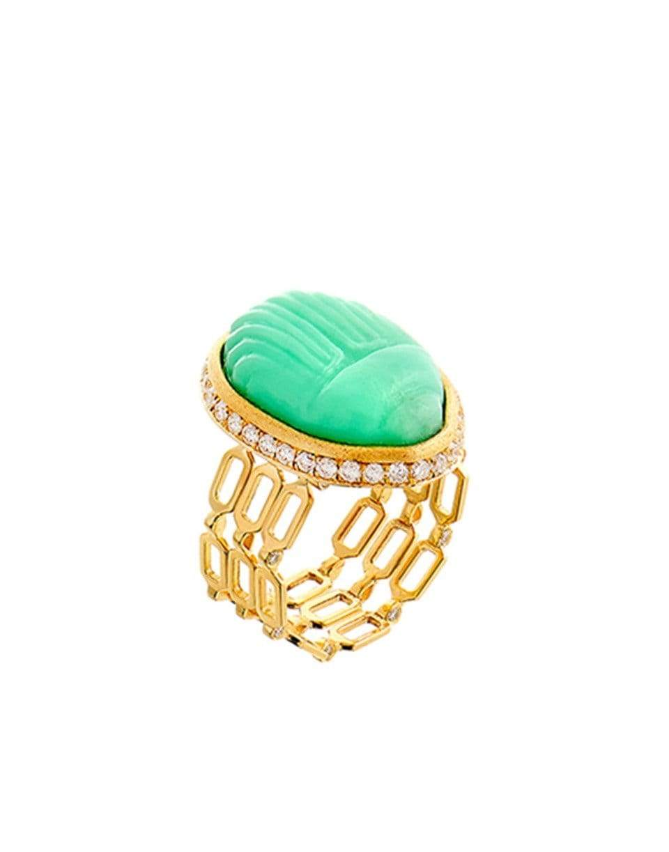 LITO-Agata Chysoprase Scarab Diamond Ring-YELLOW GOLD