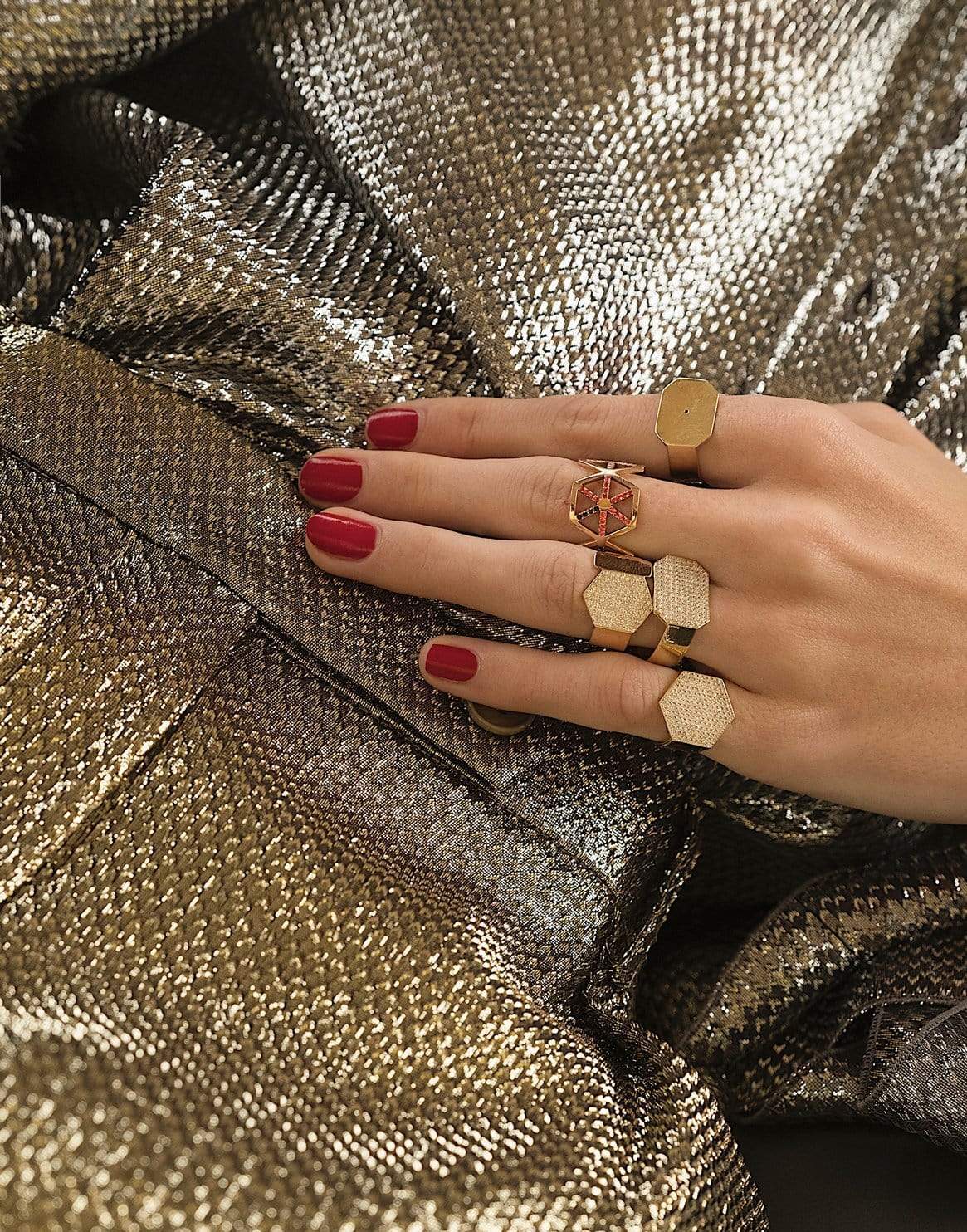 LITO-Hexagon Diamond Pave Ring-YELLOW GOLD