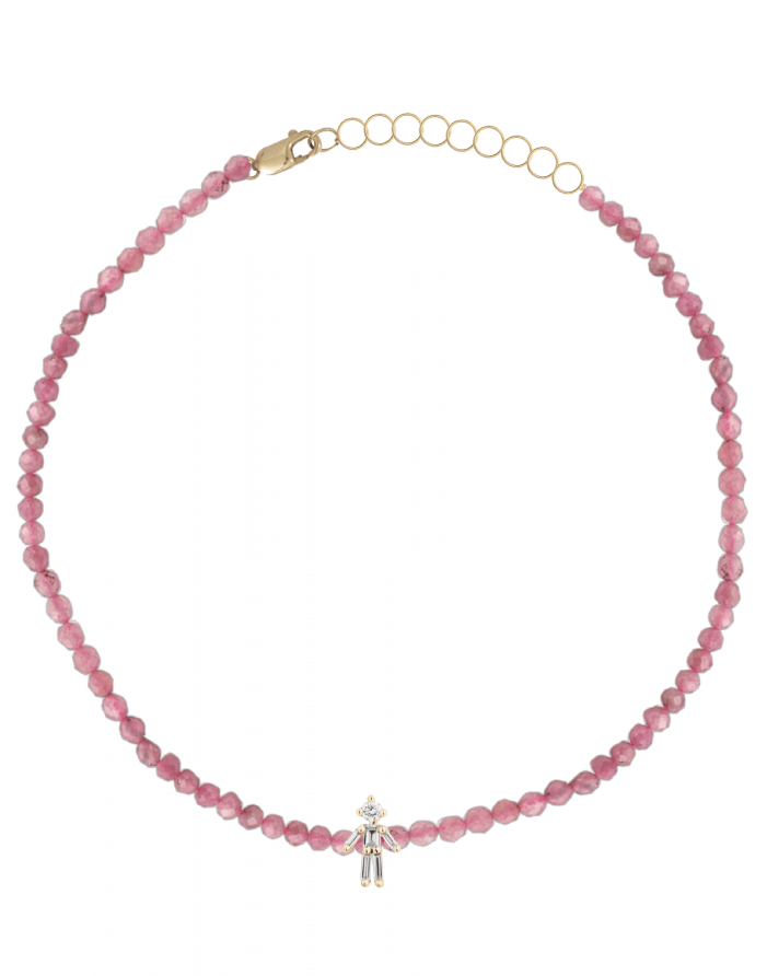 LITTLE ONES-Diamond Boy Rose Tourmaline Bead Bracelet-ROSE GOLD