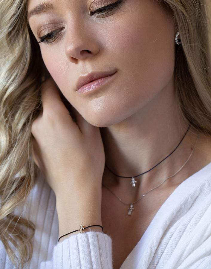 LITTLE ONES-Diamond Boy On Black Cord Bracelet-YELLOW GOLD
