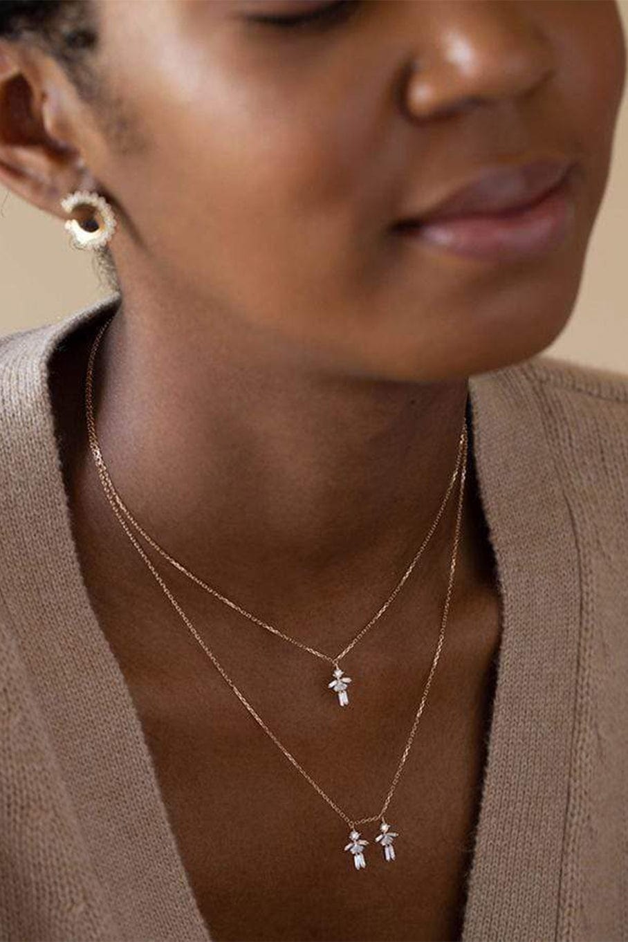 LITTLE ONES-Baguette Diamond Rose Gold Girl Necklace-ROSE GOLD