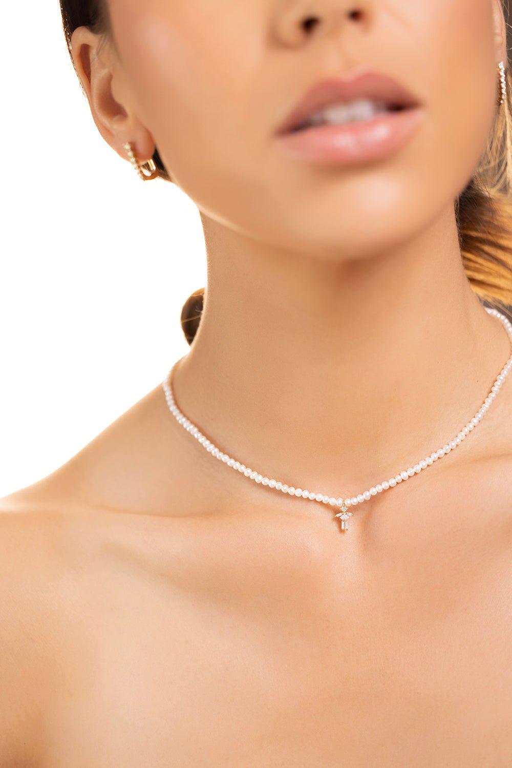 LITTLE ONES-Baguette Girl Pearl Necklace-ROSE GOLD