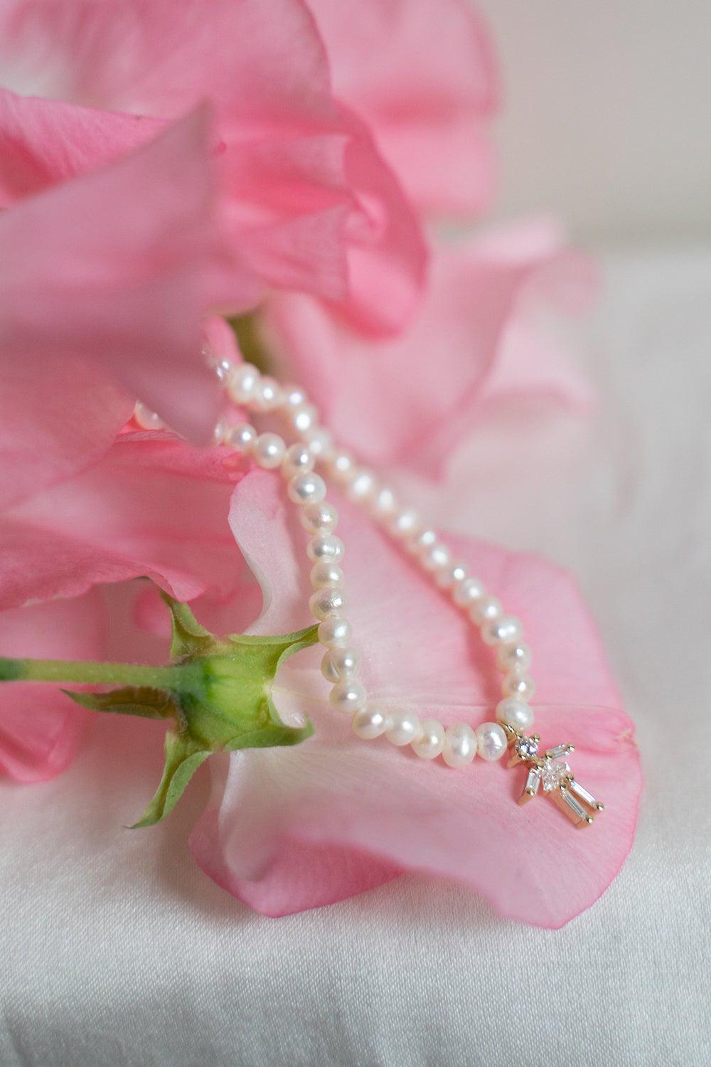 LITTLE ONES-Baguette Girl Pearl Necklace-ROSE GOLD
