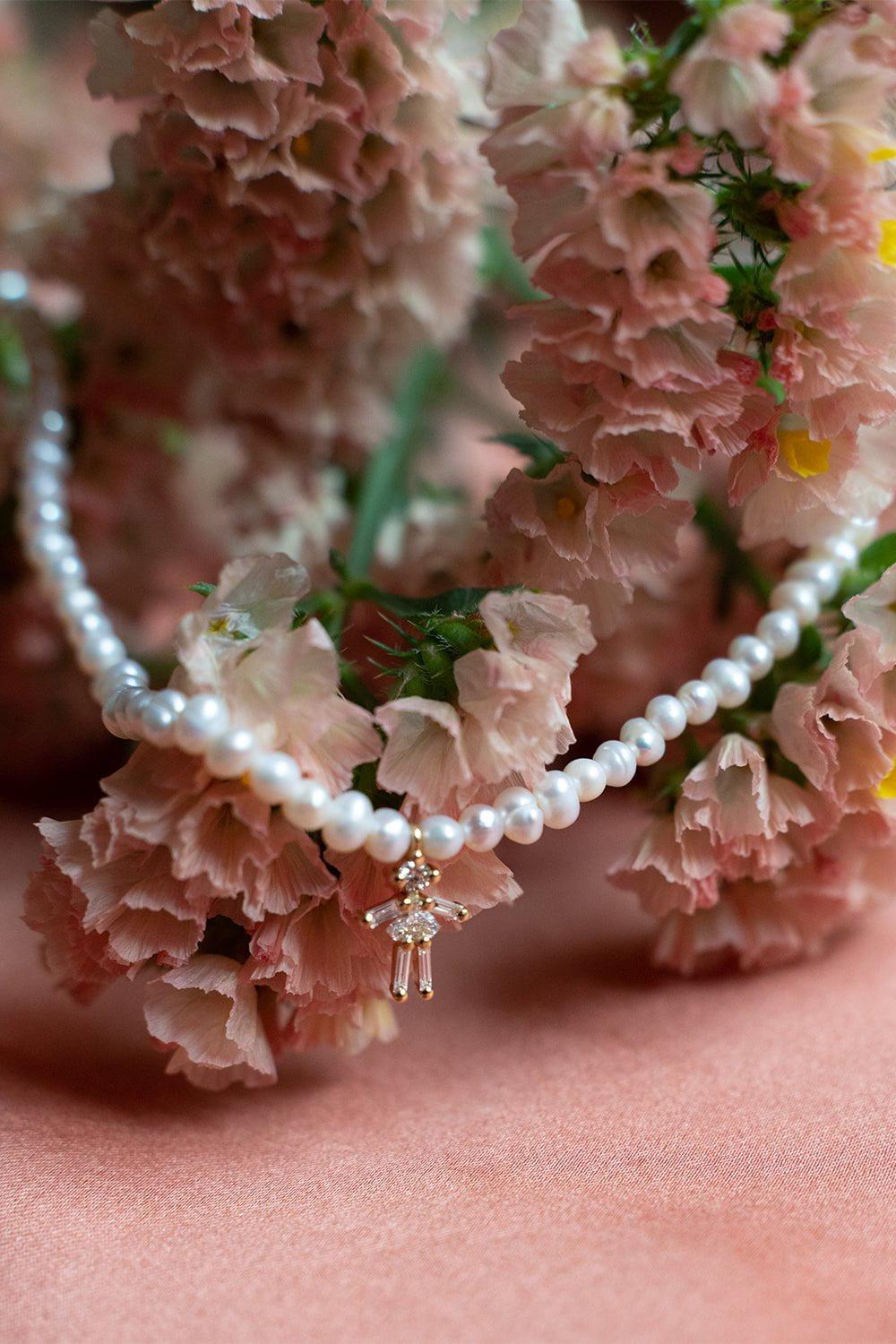 LITTLE ONES-Baguette Girl Pearl Necklace-ROSE GOLD
