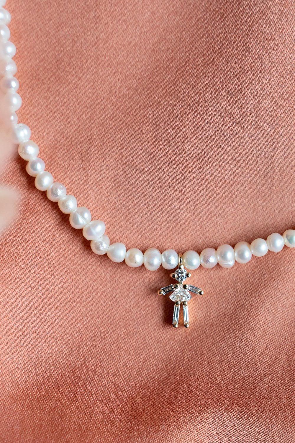 LITTLE ONES-Baguette Girl Pearl Necklace-ROSE GOLD