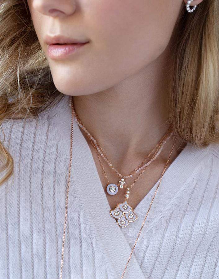 LITTLE ONES-Diamond Girl Pink Opal Bead Necklace-ROSE GOLD