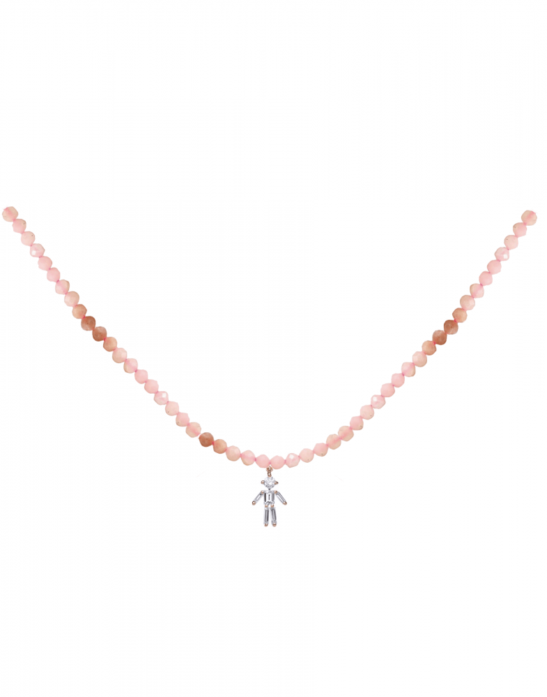 LITTLE ONES-Diamond Girl Pink Opal Bead Necklace-ROSE GOLD