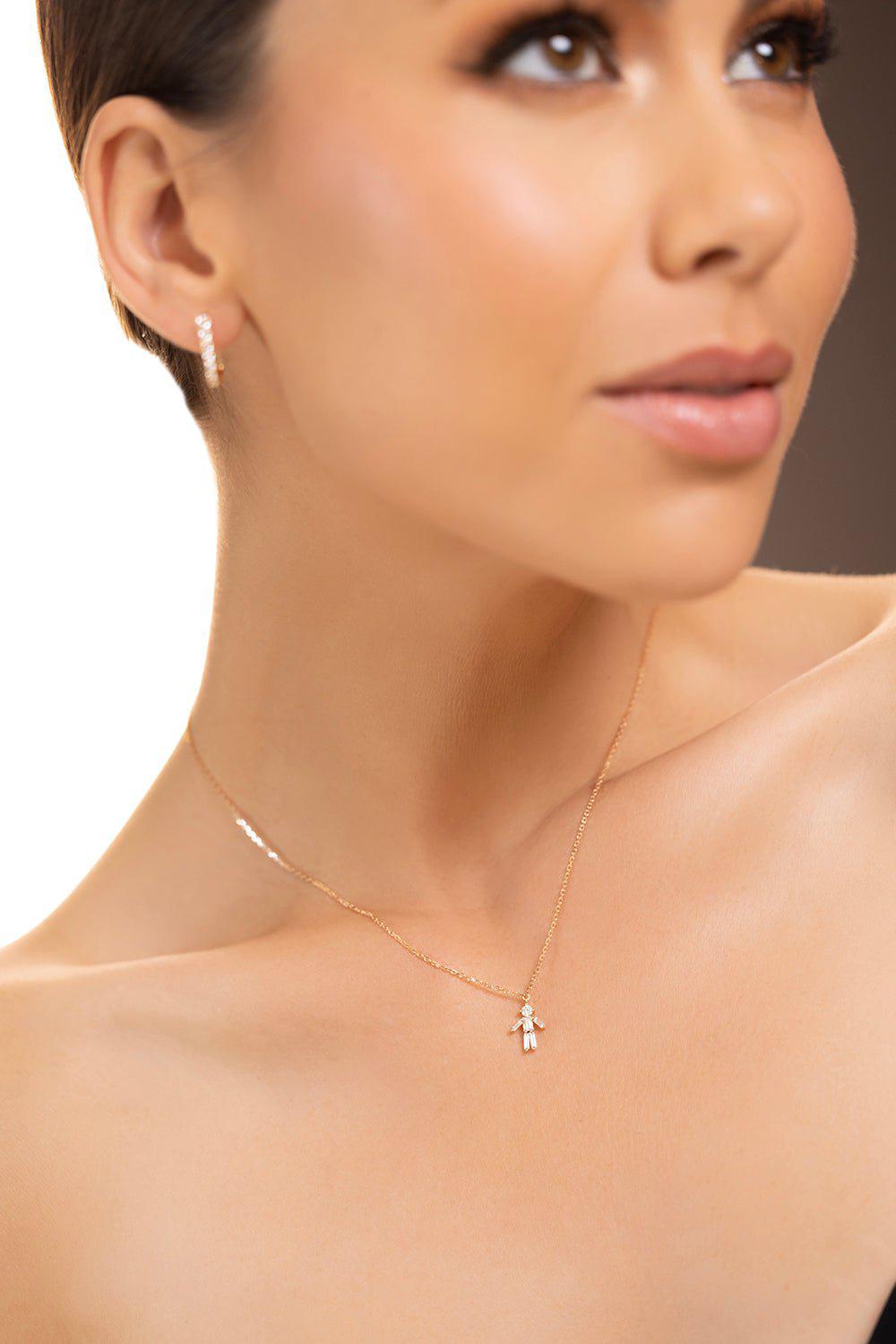 LITTLE ONES-Rose Gold Baguette Diamond Boy Necklace-ROSE GOLD