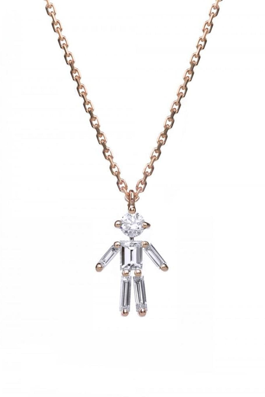 LITTLE ONES-Rose Gold Baguette Diamond Boy Necklace-ROSE GOLD