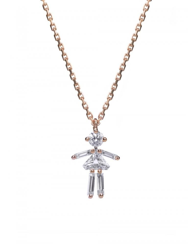LITTLE ONES-Rose Gold Baguette Diamond Girl Necklace-ROSE GOLD