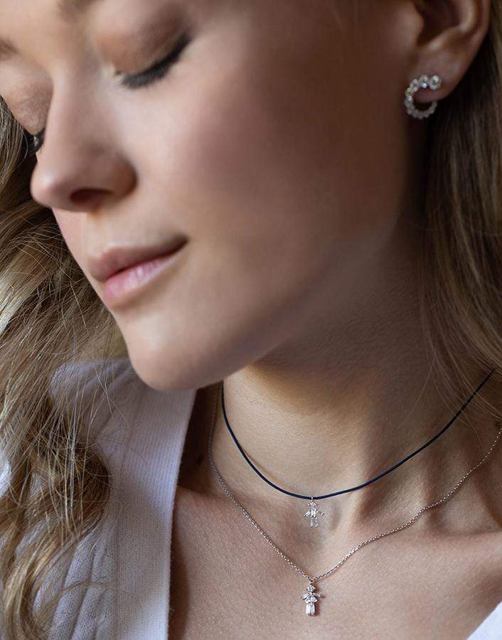 LITTLE ONES-Baguette Diamond Boy Thread Necklace-WHITE GOLD