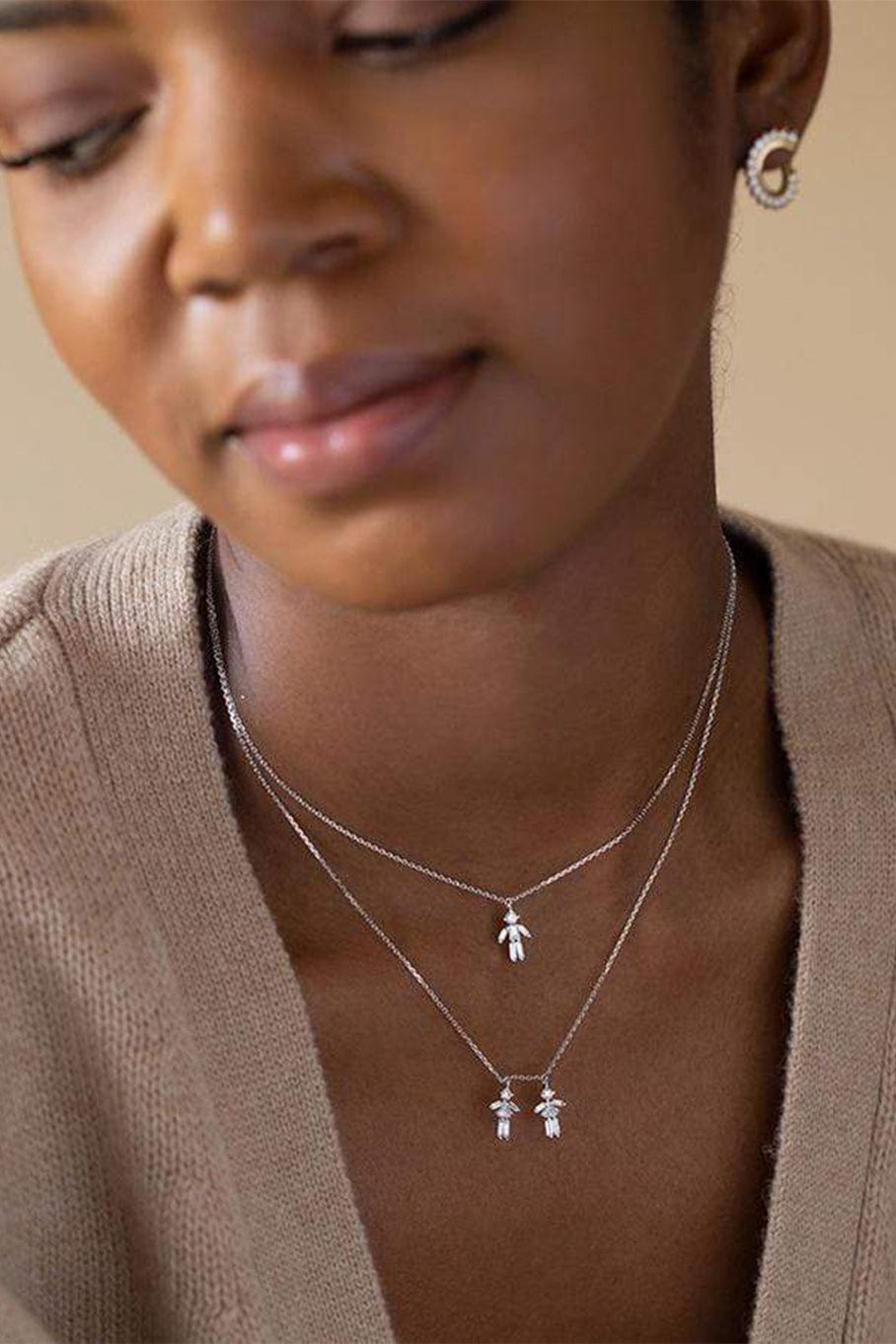 LITTLE ONES-Baguette Diamond White Gold Girl Necklace-WHITE GOLD