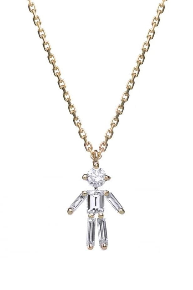 LITTLE ONES-Yellow Gold Baguette Diamond Boy Necklace-YELLOW GOLD