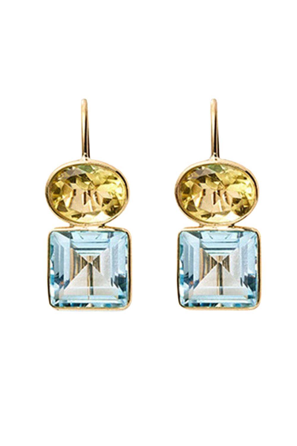  Lemon Quartz and Sky Topaz Duo Earrings-YELLOW GOLD-JEWELRYFINE JEWELEARRING-LIZZIE FORTUNATO FINE 