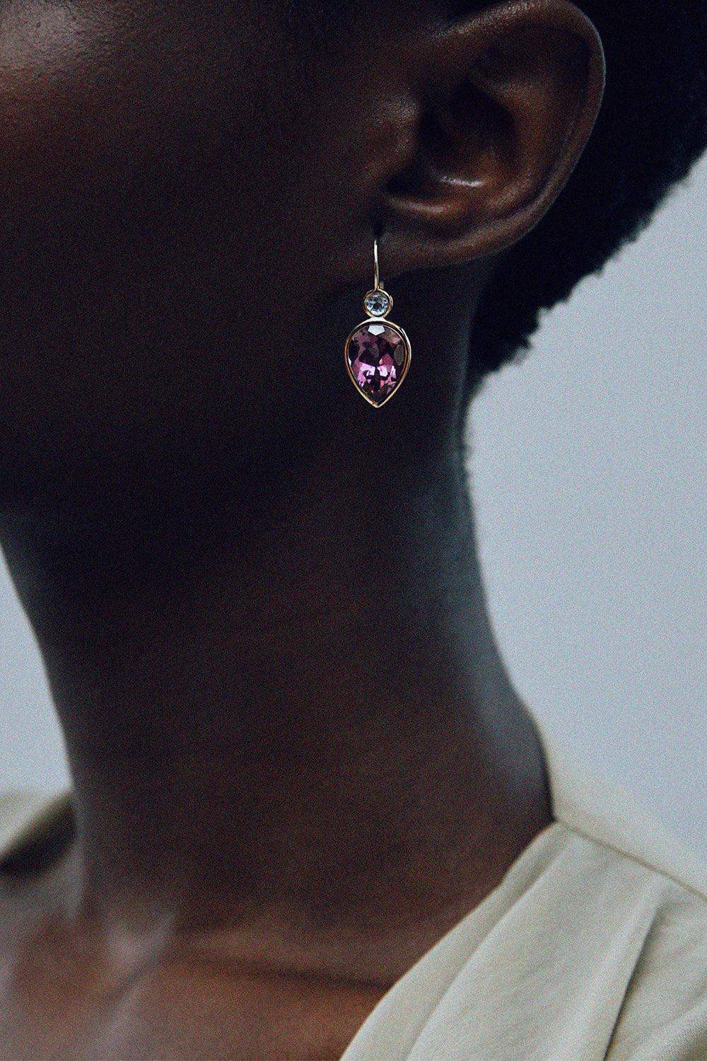 LIZZIE FORTUNATO FINE-Pink Topaz Hera Earrings-YELLOW GOLD