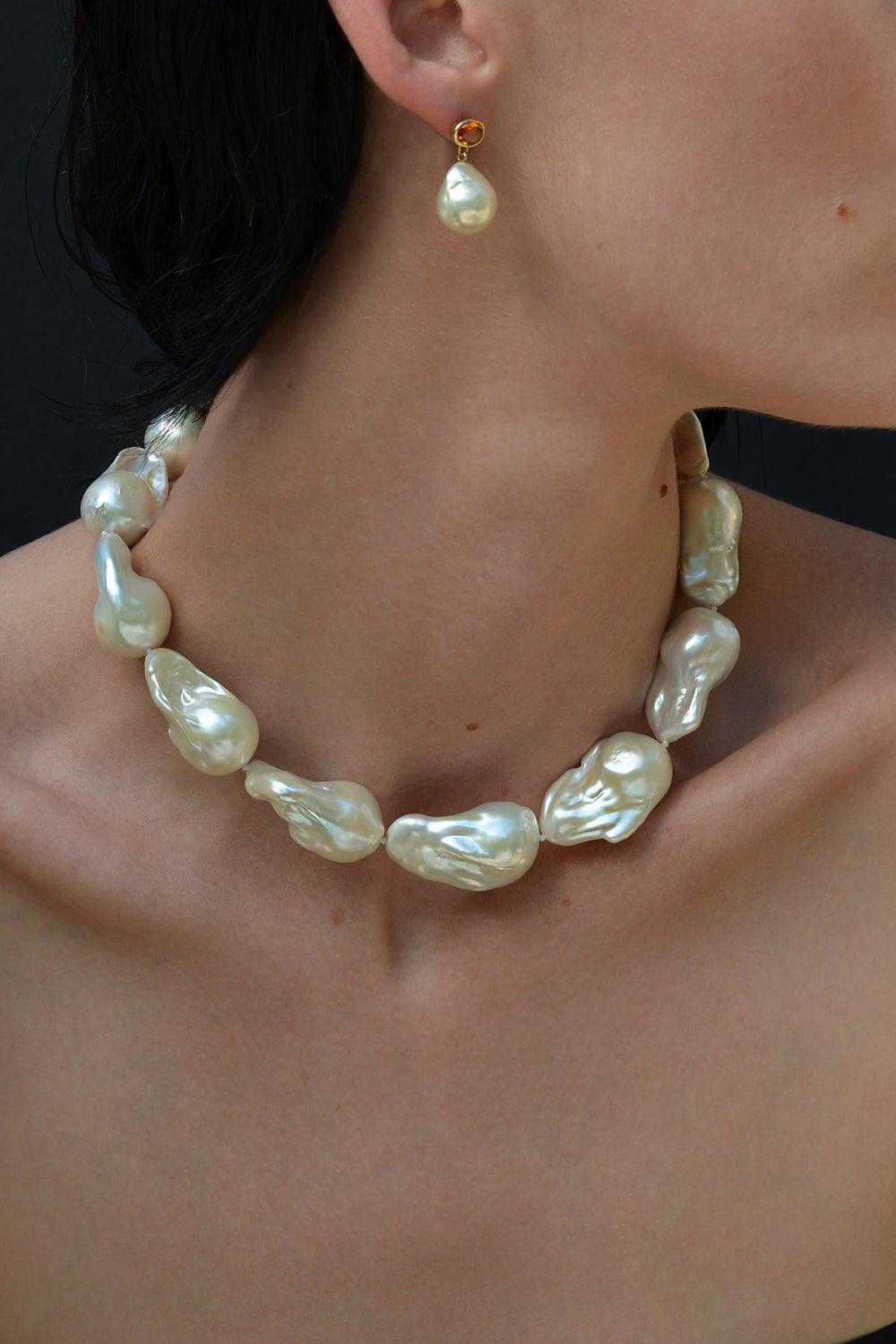 LIZZIE FORTUNATO FINE-Extra Large White Baroque Pearl Necklace-YELLOW GOLD