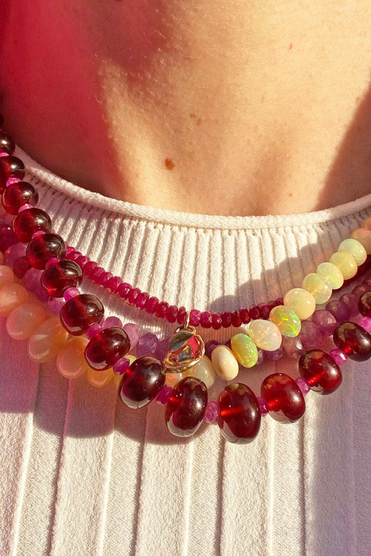 LIZZIE FORTUNATO FINE-Hessonite Garnet and Pink Sapphire Single Strand Necklace-YELLOW GOLD