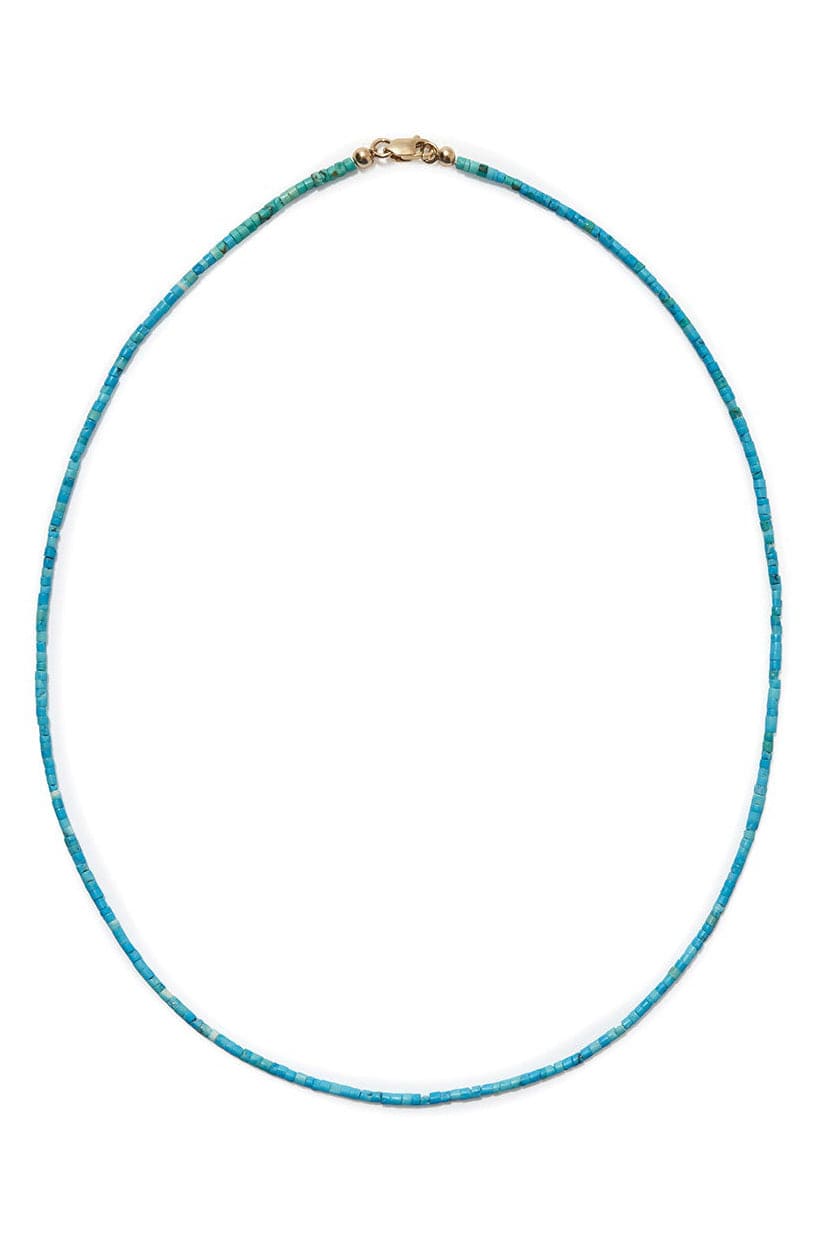 LIZZIE FORTUNATO FINE-Tiny Turquoise Bead Necklace - 16"-YELLOW GOLD