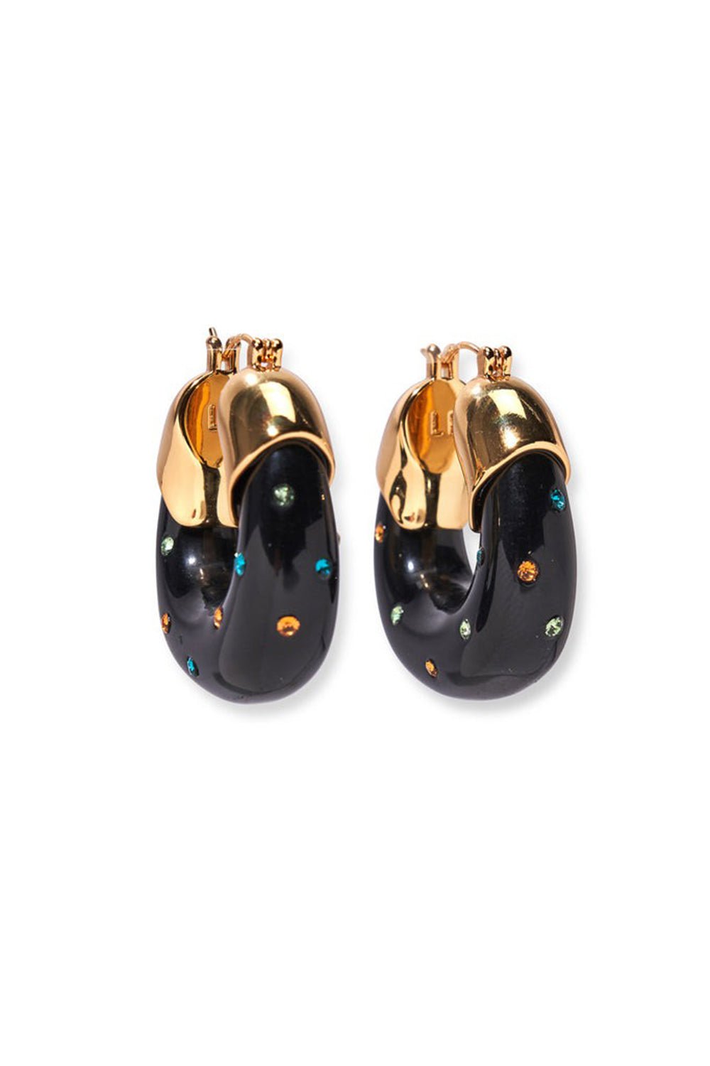 LIZZIE FORTUNATO-Studded Organic Hoop Earrings-BLACK
