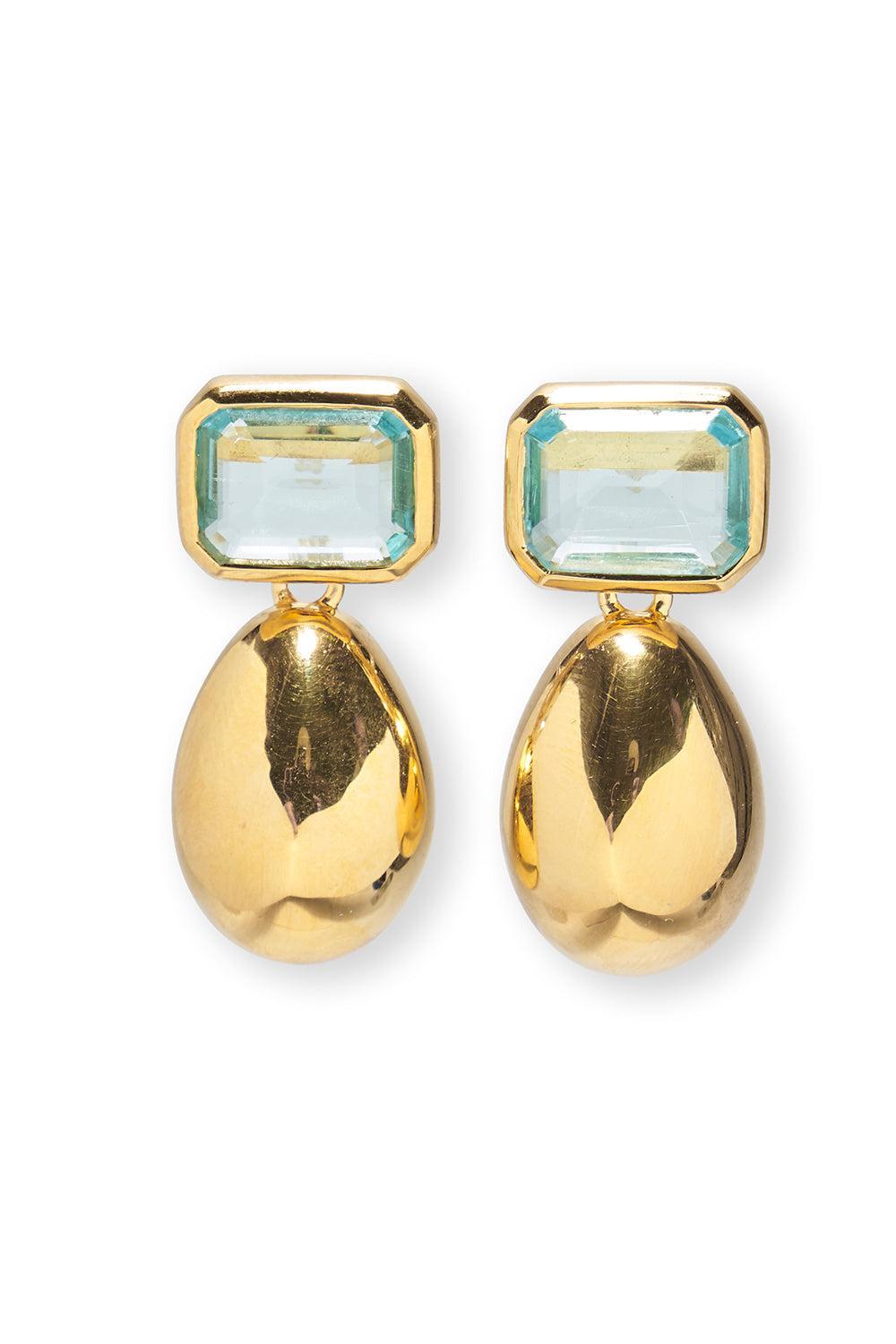 Blue Topaz Bean Earrings-GOLD-JEWELRYBOUTIQUEEARRING-LIZZIE FORTUNATO