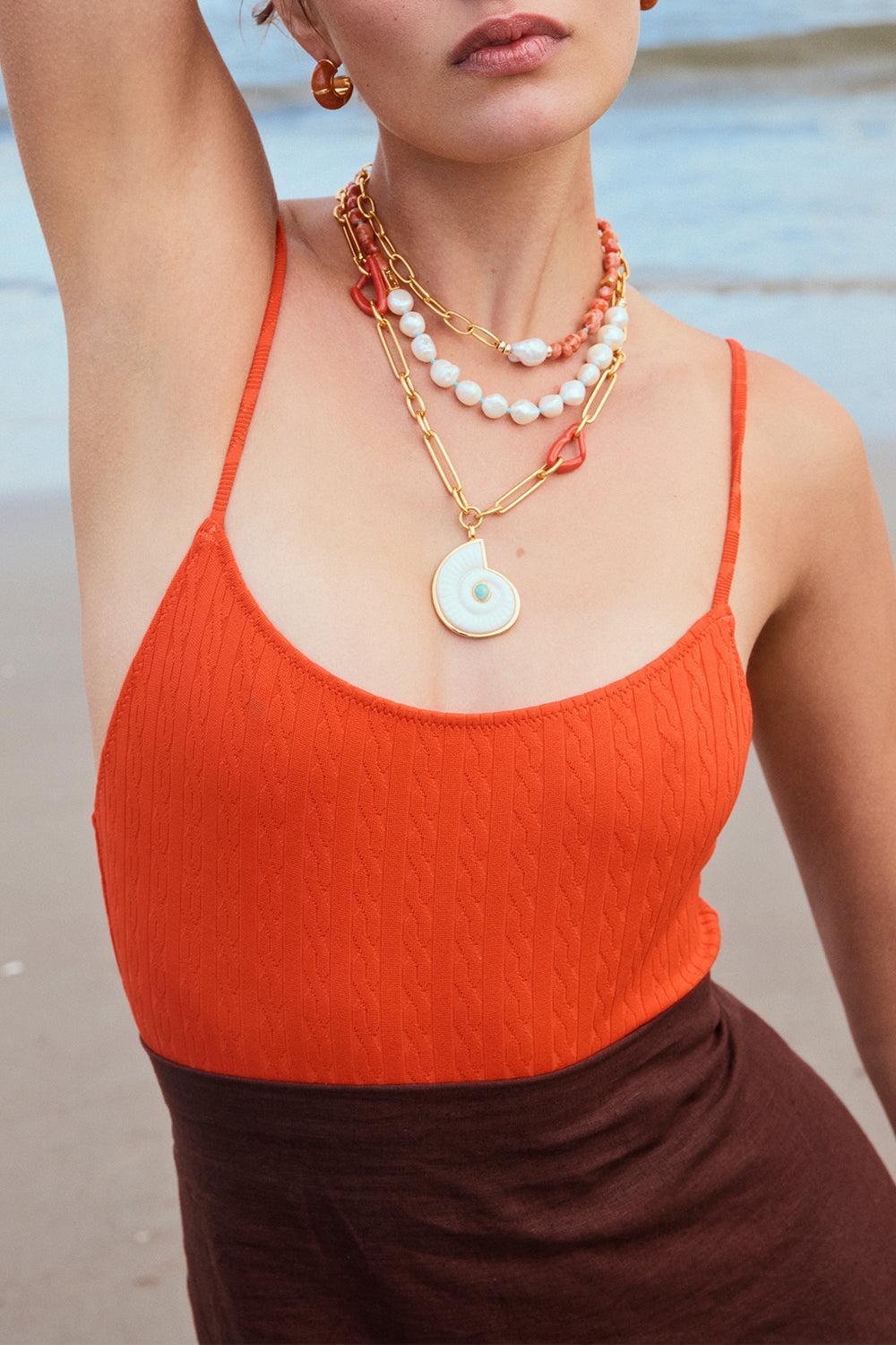 Peach Aventurine Zellige Hoop Earrings-ORANGE-JEWELRYBOUTIQUEEARRING-LIZZIE FORTUNATO