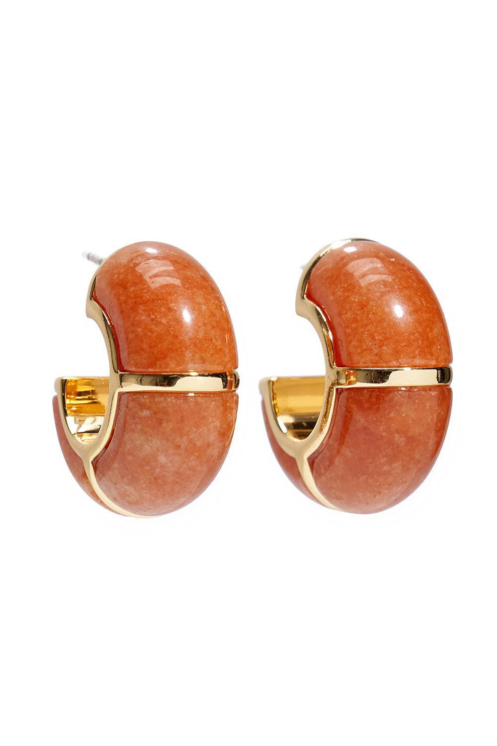 Peach Aventurine Zellige Hoop Earrings-ORANGE-JEWELRYBOUTIQUEEARRING-LIZZIE FORTUNATO