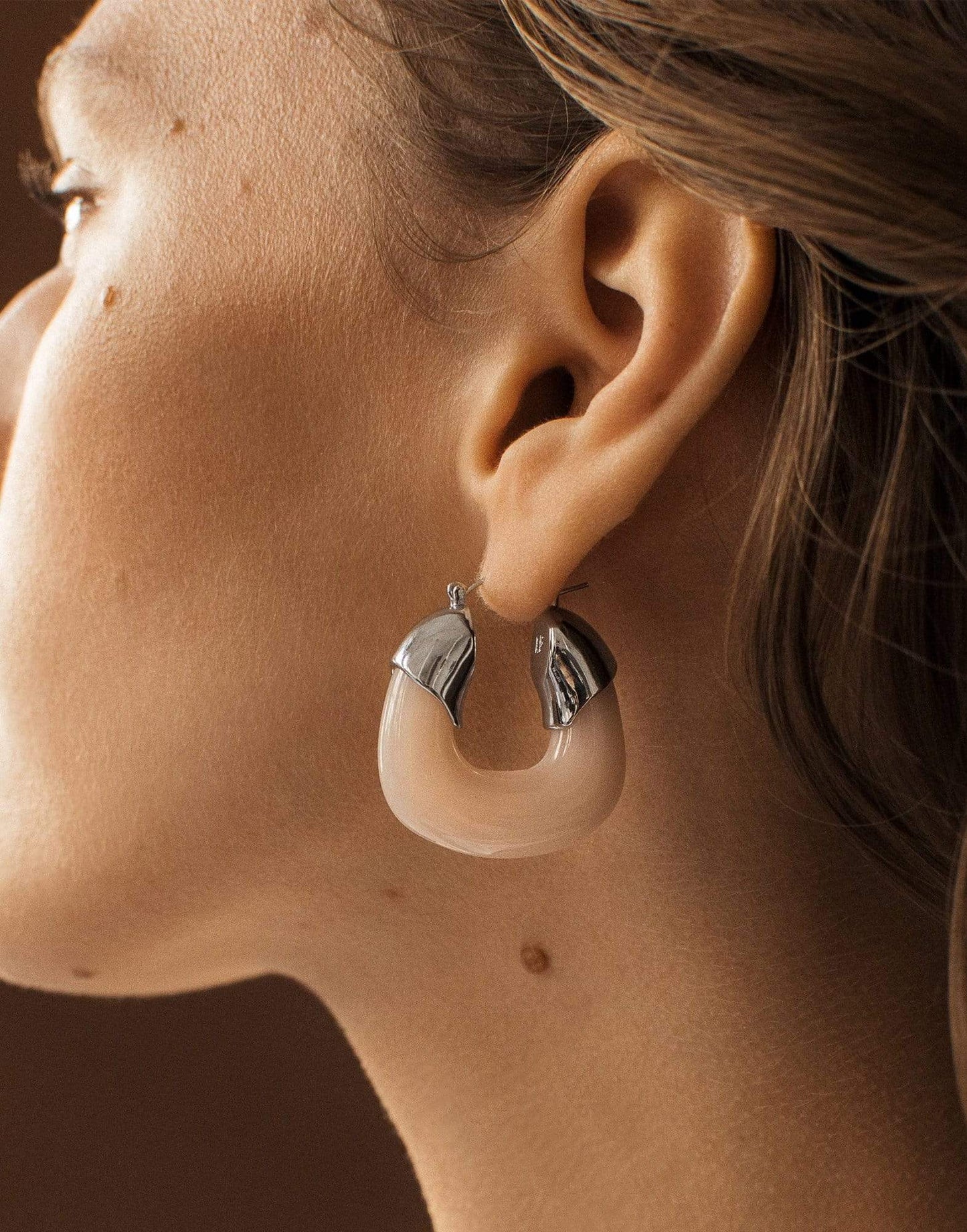 LIZZIE FORTUNATO-Silver Dove Organic Hoops-PINK