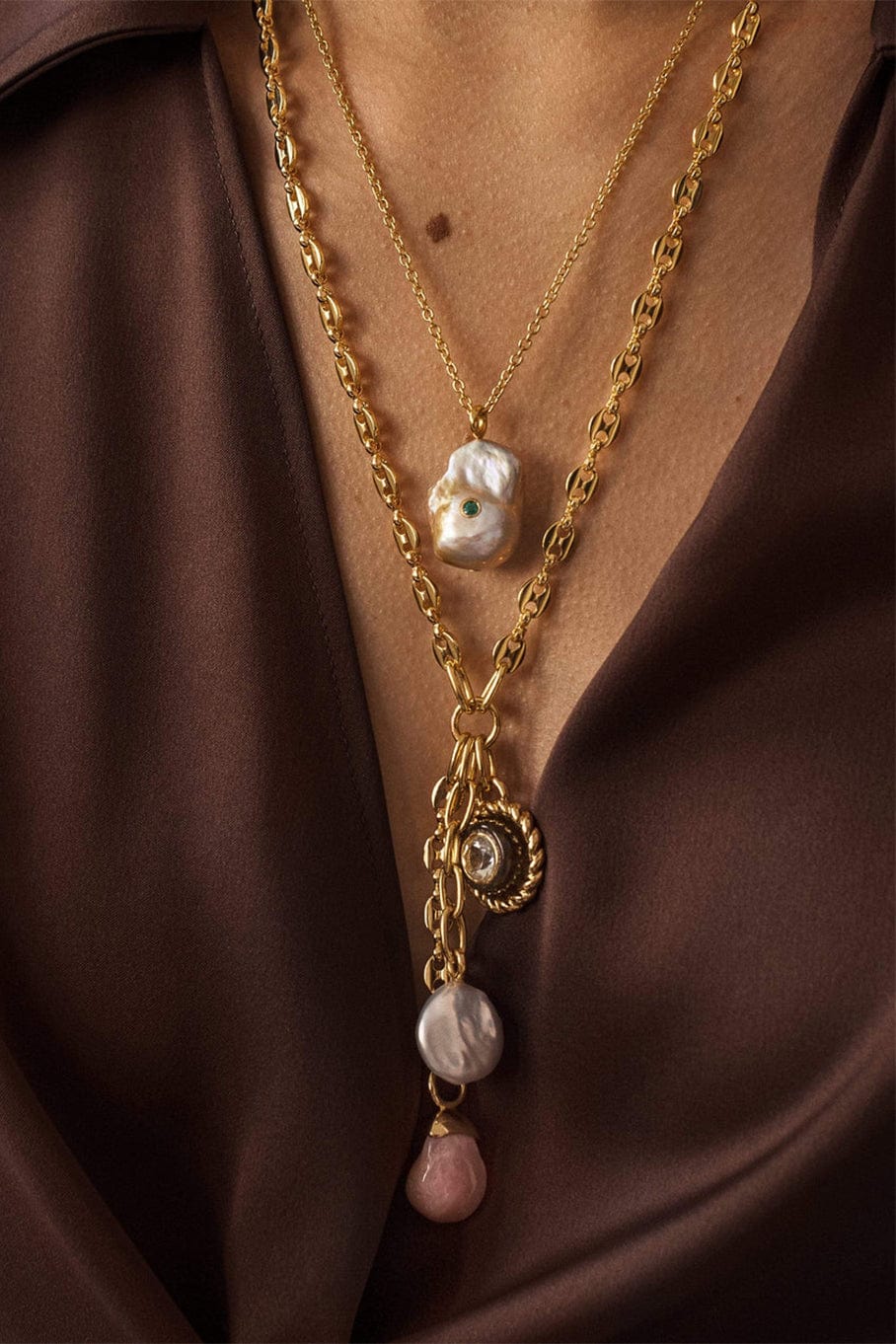 LIZZIE FORTUNATO-Golden Pearl Oasis Necklace-GOLD