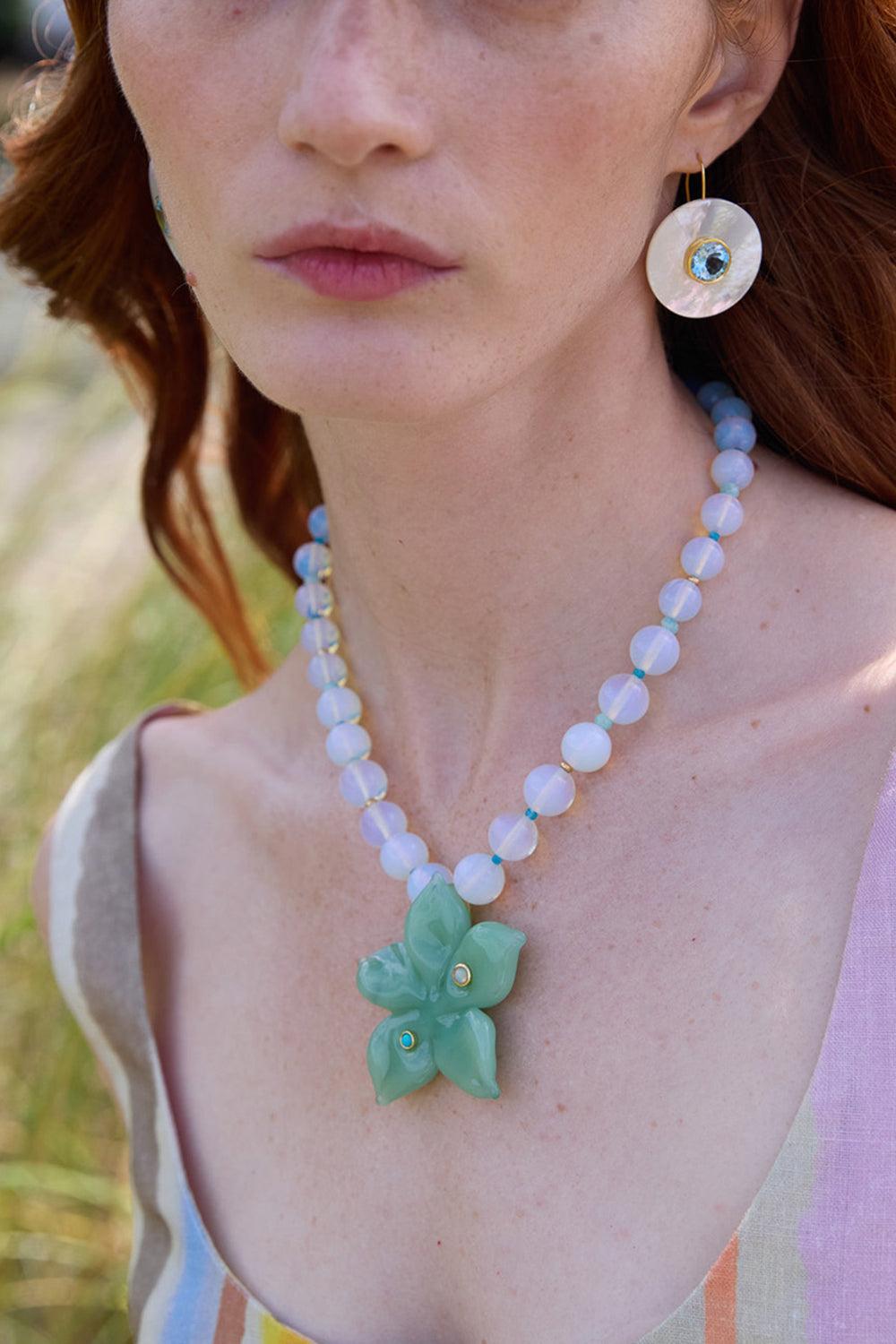 Seafoam Vinca Flower Necklace-GREEN-JEWELRYBOUTIQUENECKLACE O-LIZZIE FORTUNATO
