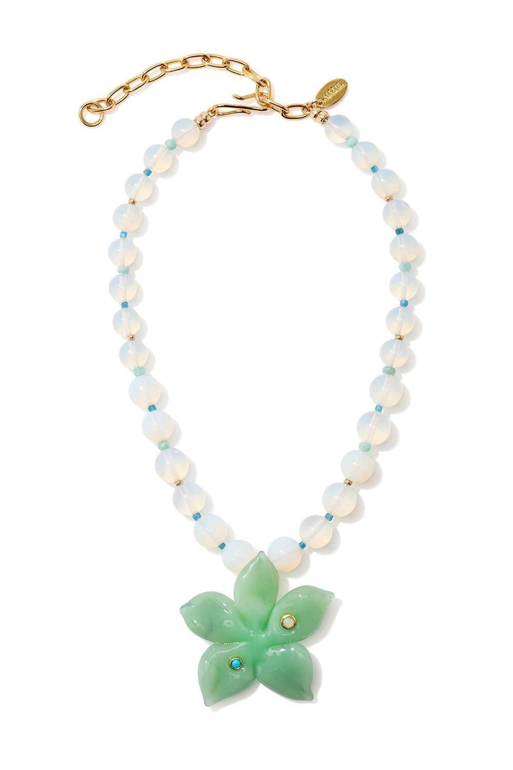 Seafoam Vinca Flower Necklace-GREEN-JEWELRYBOUTIQUENECKLACE O-LIZZIE FORTUNATO