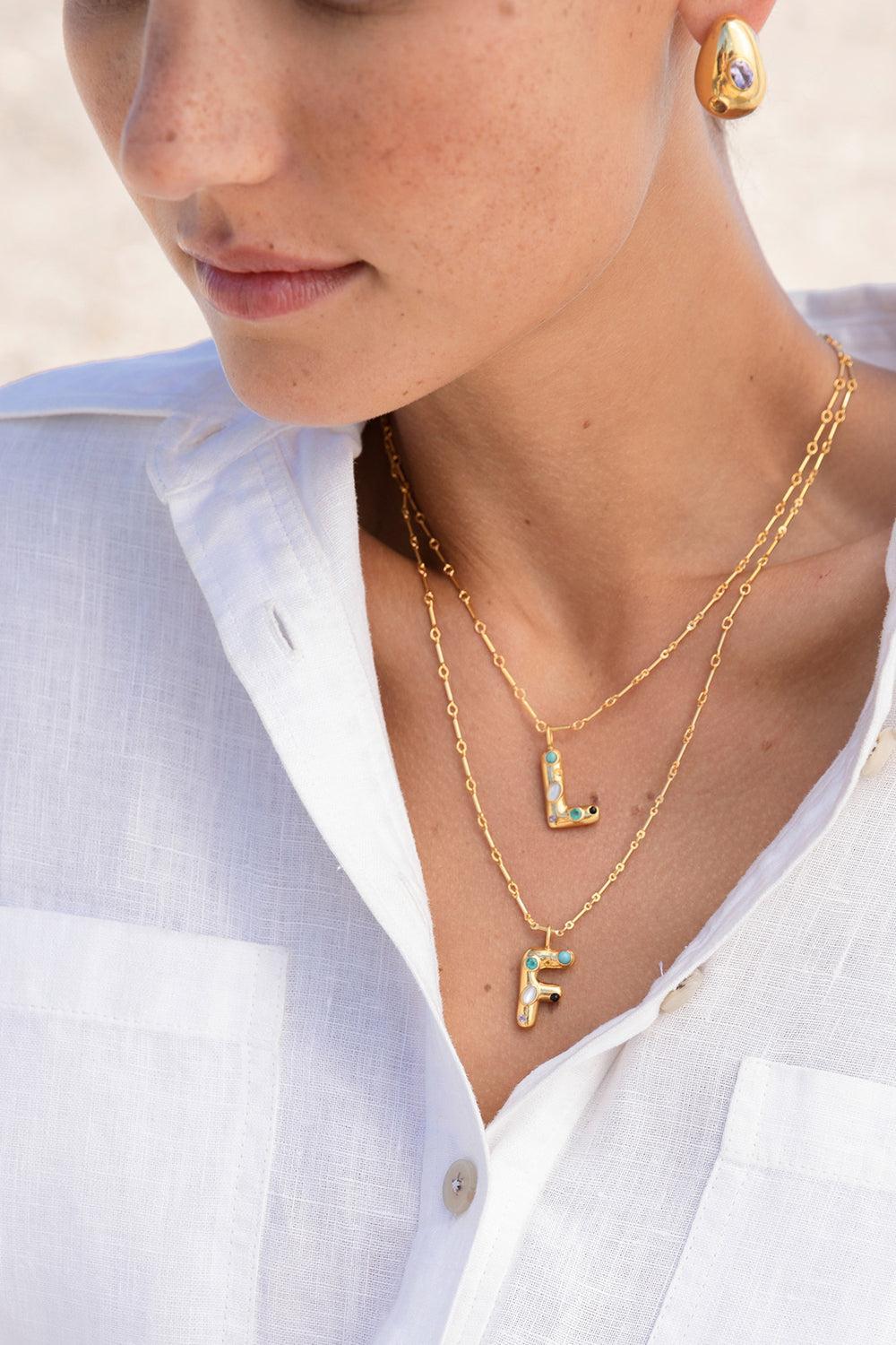 Confetti Letter Necklace-MULTI-A-JEWELRYBOUTIQUENECKLACE O-LIZZIE FORTUNATO