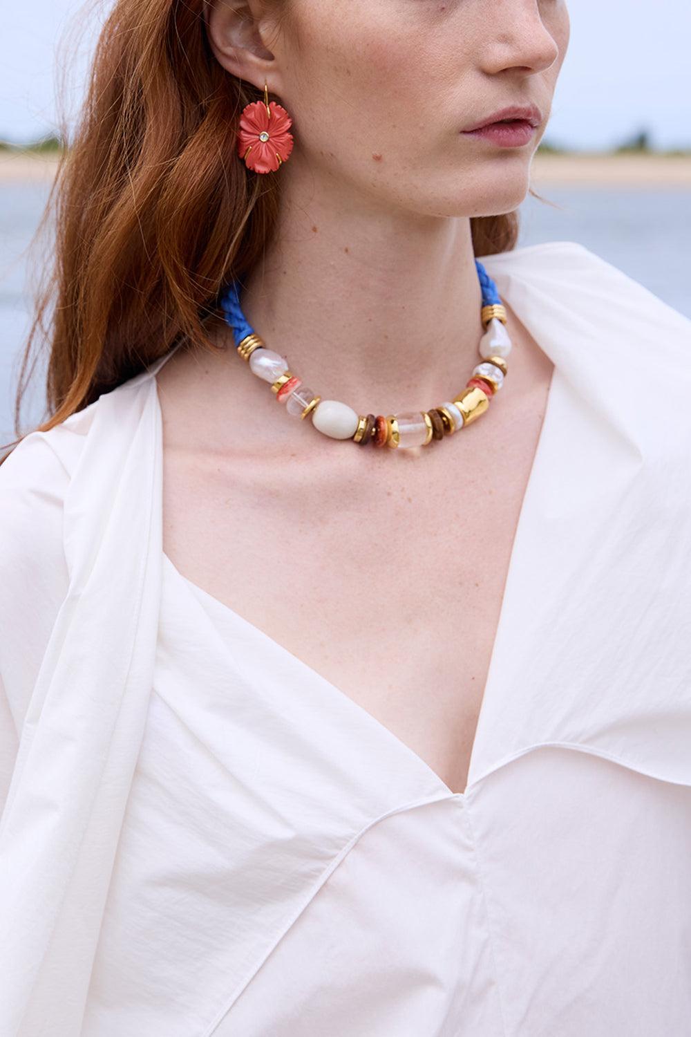 Blue Sea Glass Beach Necklace-MULTI-JEWELRYBOUTIQUENECKLACE O-LIZZIE FORTUNATO