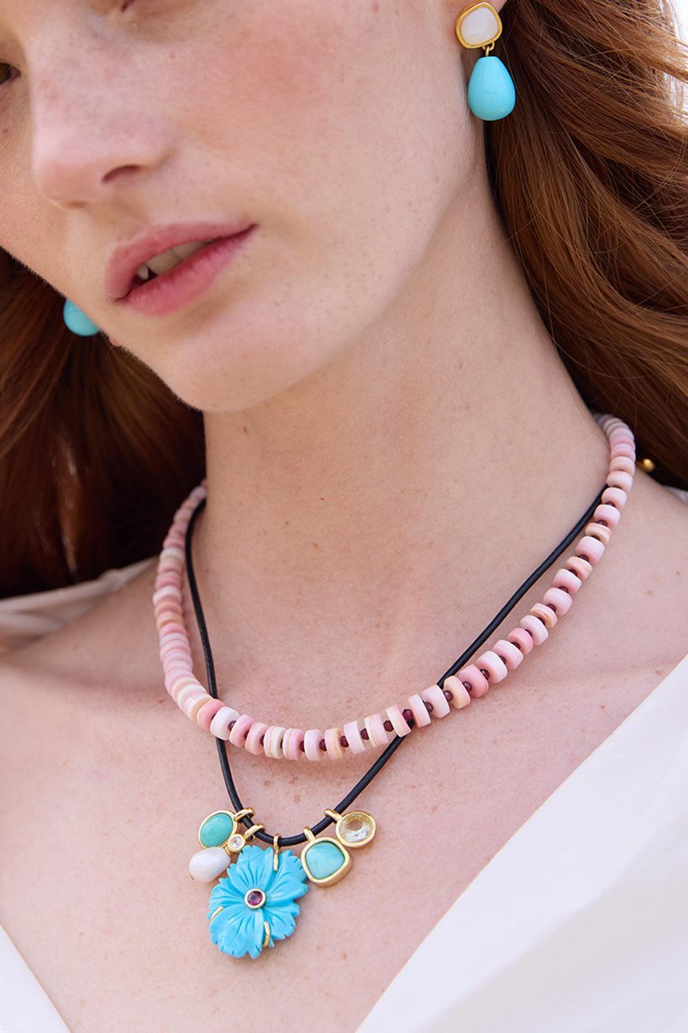Turquoise Shibori Flower Necklace-MULTI-JEWELRYBOUTIQUENECKLACE O-LIZZIE FORTUNATO
