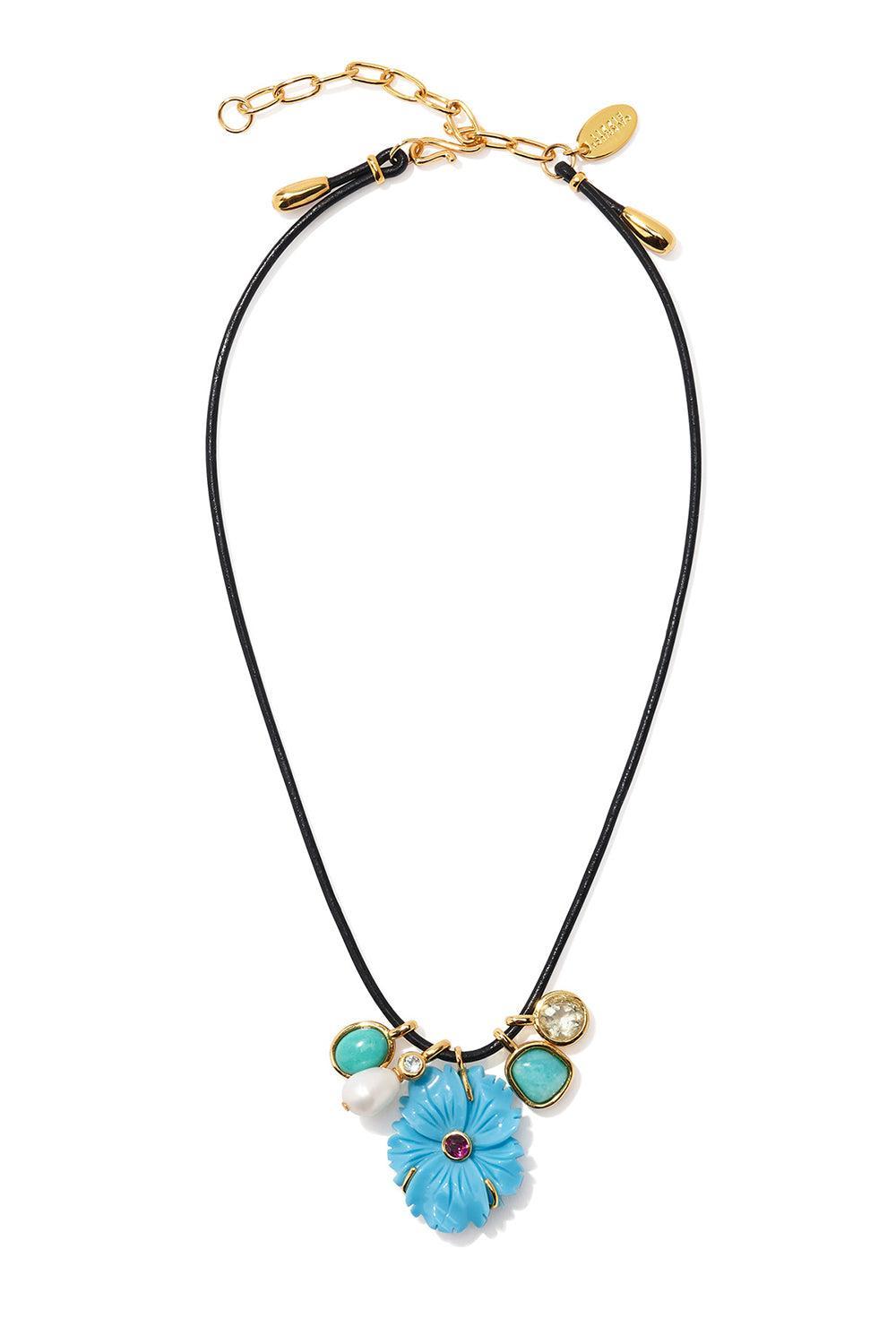 Turquoise Shibori Flower Necklace-MULTI-JEWELRYBOUTIQUENECKLACE O-LIZZIE FORTUNATO