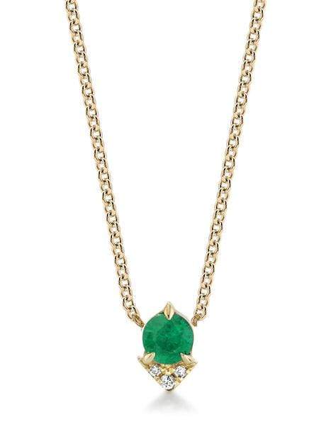 LIZZIE MANDLER-Emerald and Diamond Pave Spike Necklace-YELLOW GOLD