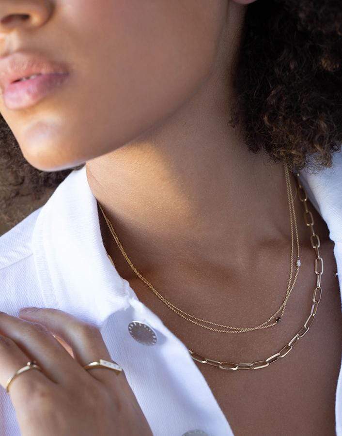 LIZZIE MANDLER-Floating White Diamond Baguette Necklace-YELLOW GOLD