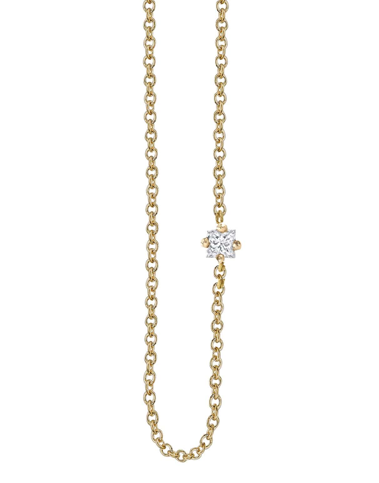 LIZZIE MANDLER-Floating White Diamond Princess Necklace-YELLOW GOLD