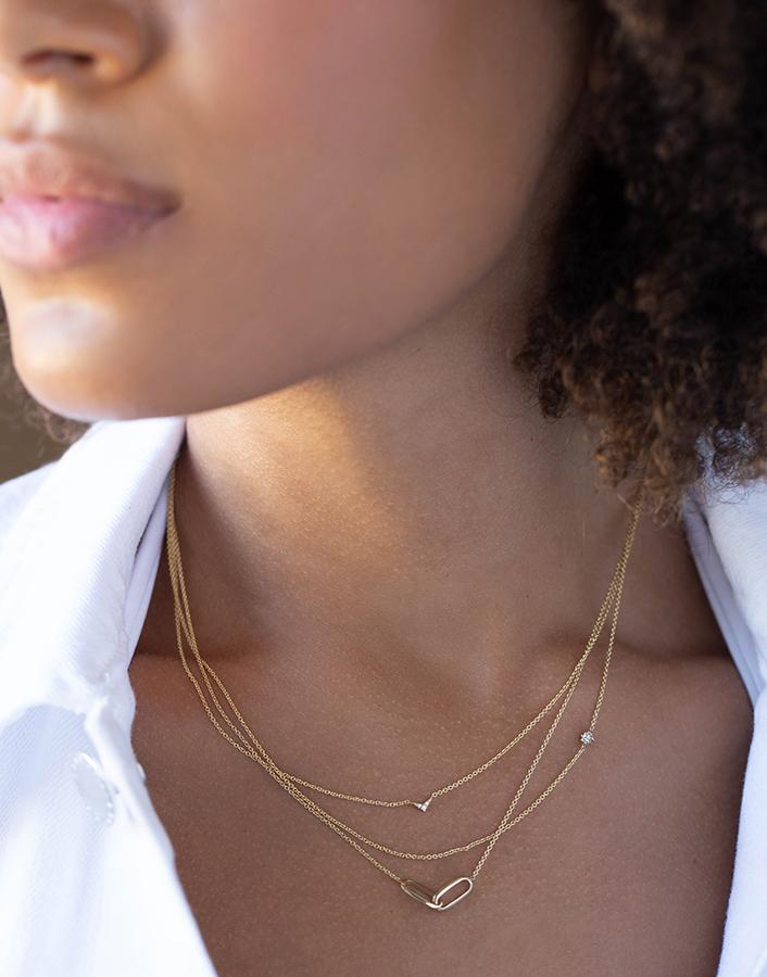 LIZZIE MANDLER-Knife Edge Linked Necklace-YELLOW GOLD