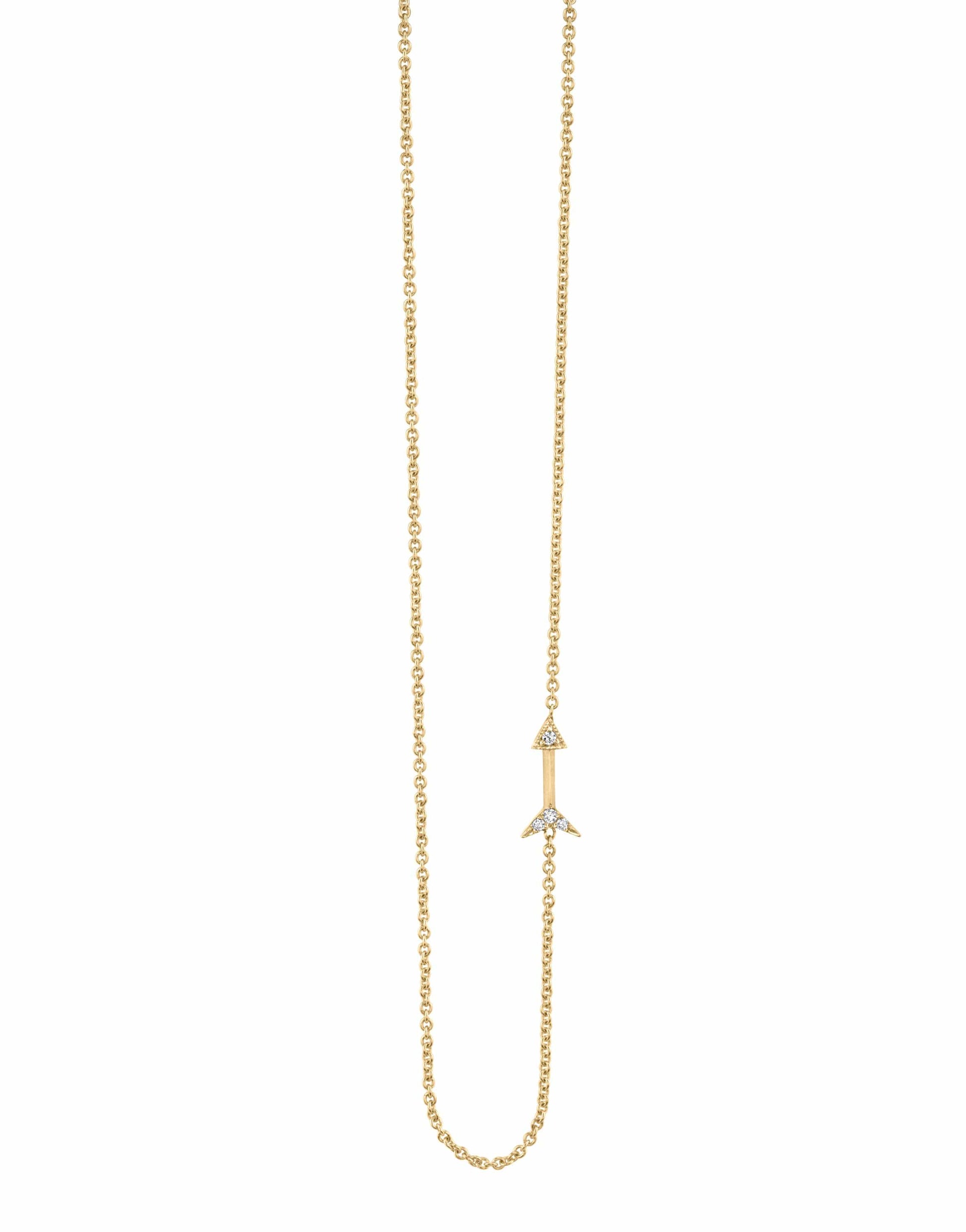 LIZZIE MANDLER-Mini Arrow White Diamond Necklace-YELLOW GOLD