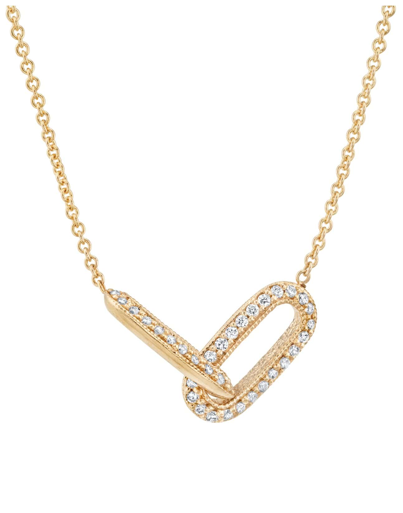 LIZZIE MANDLER-One Sided Pave Linked Necklace-YELLOW GOLD